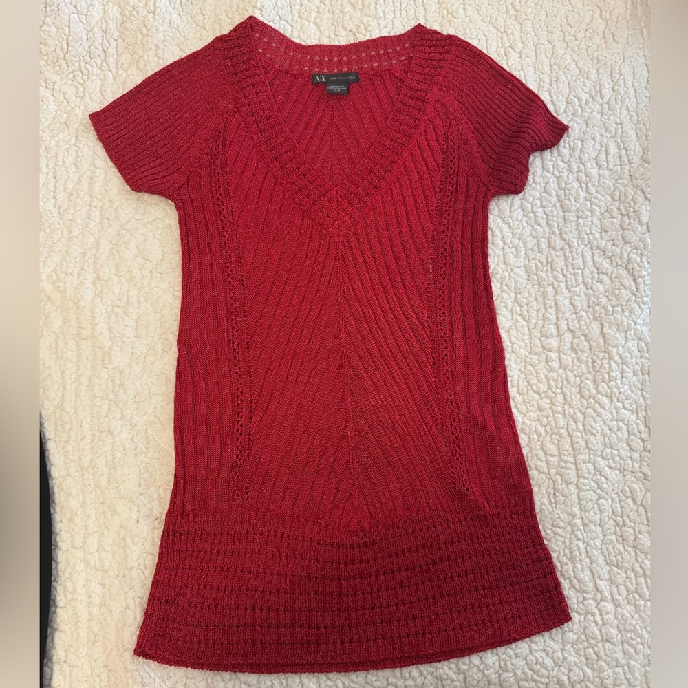 Armani Exchange Red Knit V-Neck Top